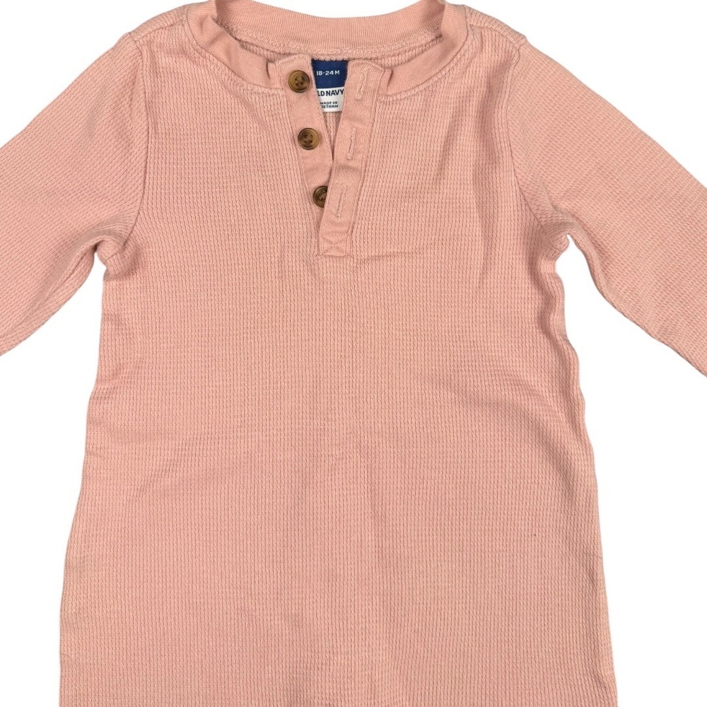 Old Navy Baby Waffle Knit Henley‎ Romper 18-24M Pink Long Sleeve Jumpsuit 521 - Picture 2 of 5